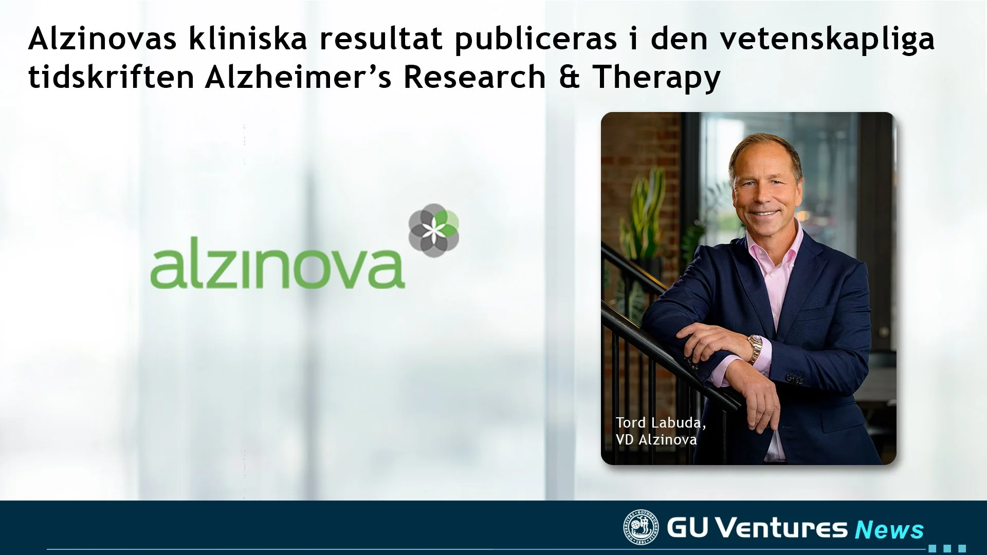 Alzinovas kliniska resultat publiceras i den vetenskapliga tidskriften Alzheimer’s Research &amp; Therapy