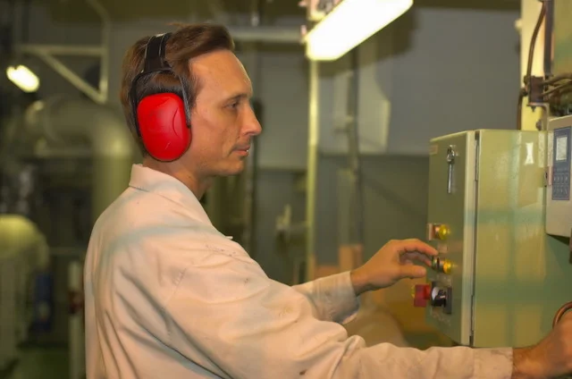 A marine engineer checking machinery on a superyacht