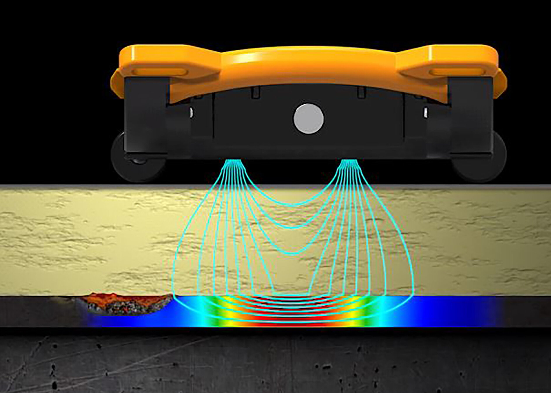 A PEC Deck scanner depicted detecting corrosion under a Superyacht deck