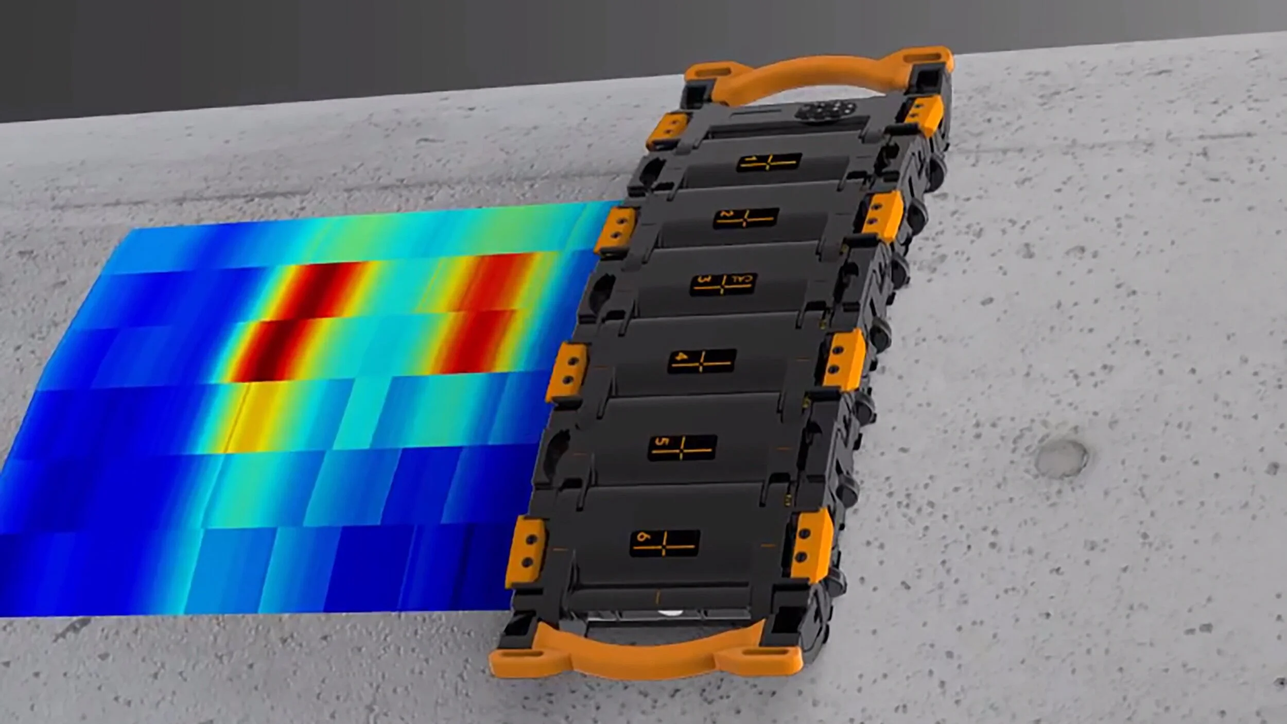 A multi probe PEC Deck scanner at work on a sloping surface