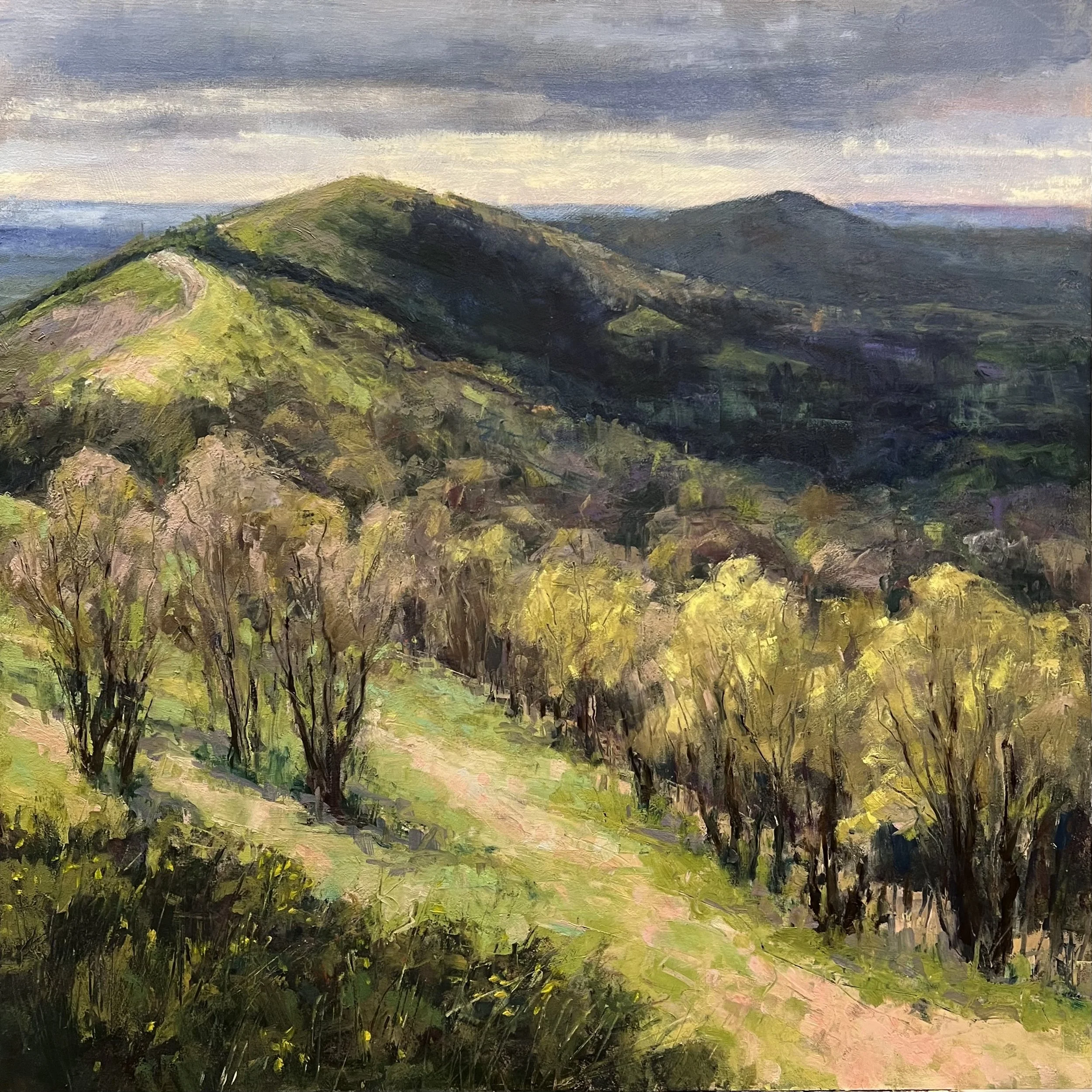 Catching the Light, the Malvern Hills Ridge 60x60cm