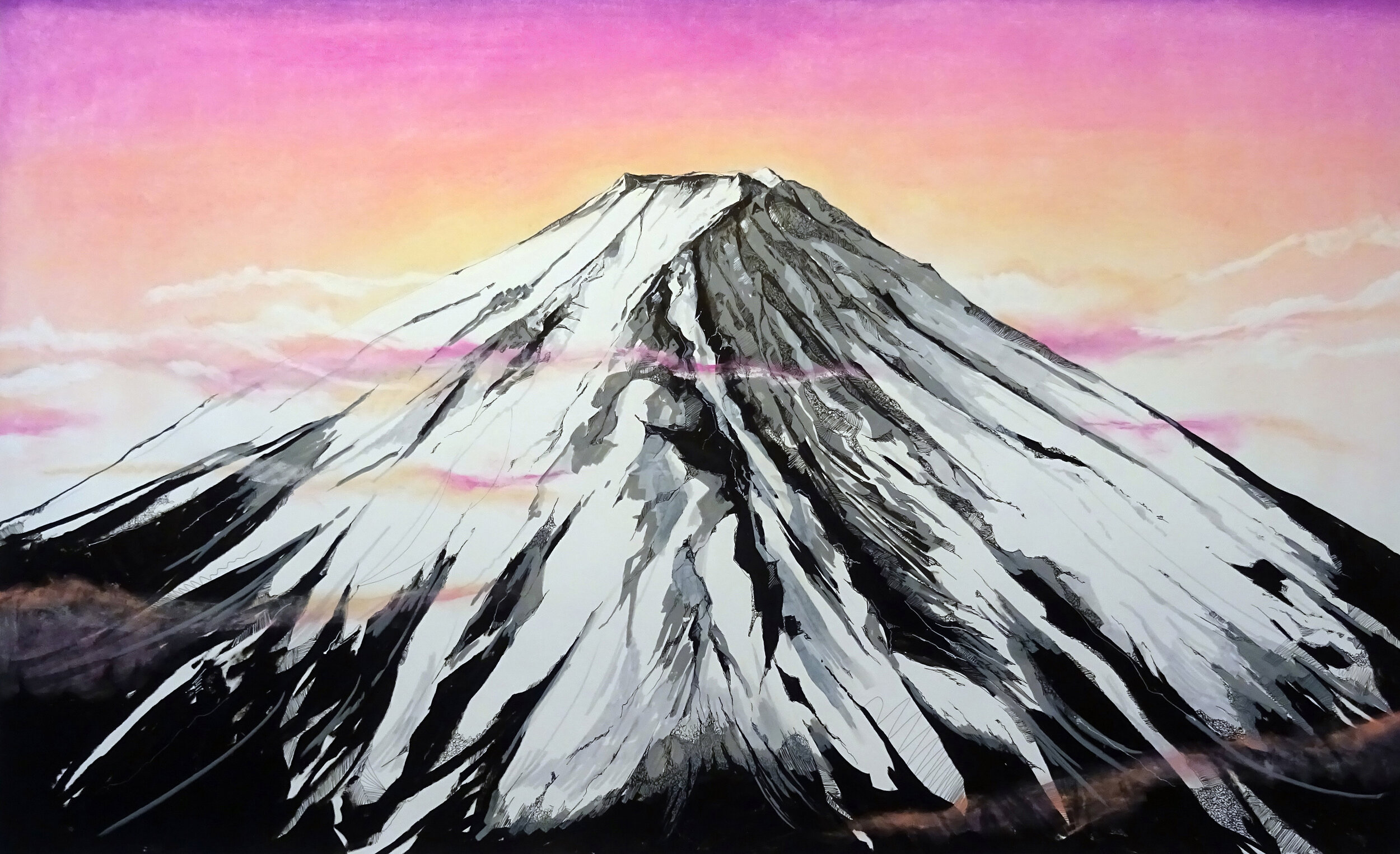 No 11. Mount fuji ,Japan, 1m x 1.5m, Pen, Paint Marker and Pastel on Paper.jpg