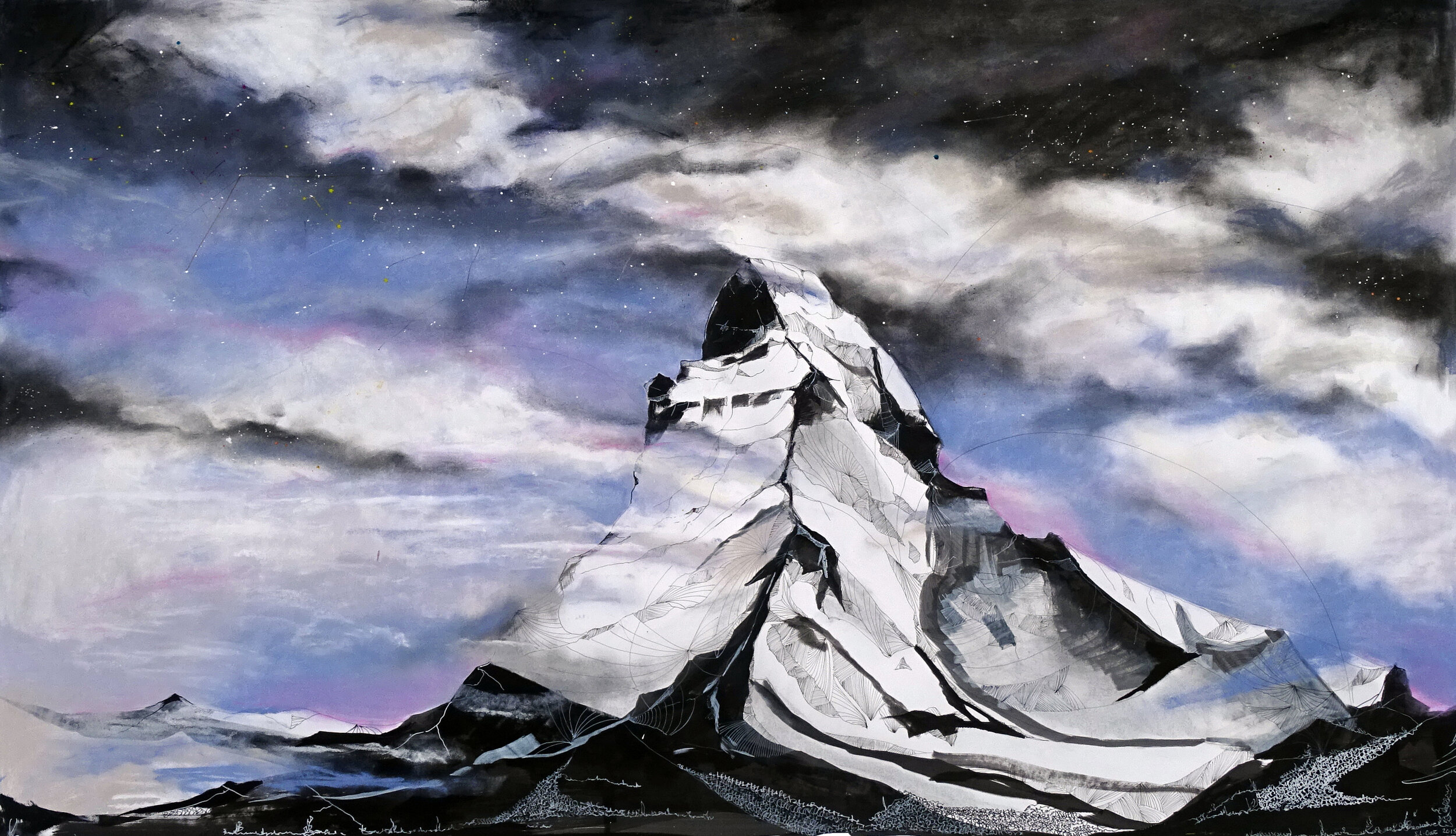 No 12. (Option 2) Matterhorn, 1m x 1.5m, Pen, Paint Marker and Pastel on Paper.jpg