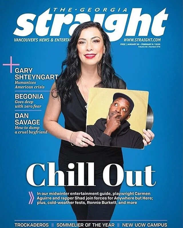 Big premiere of the play Anywhere But Here hitting the stage at the @playhousevancouver next week! I co-wrote two raps for the show with my friend, the prolific playwright, Carmen Aguirre. Very cool getting to work with the excellent cast and crew, my first time contributing to a theatre production! If you don’t know Carmen’s work, she’s tough, hilarious, elegant, imaginative, and tells stories you won’t really hear anywhere else. You can get your tix and more info at @theelectrics website. Can’t wait to get out there next week to see the show myself! 🙏🏿🙏🏿@georgiastraight for covering the story✌🏿🙌🏿