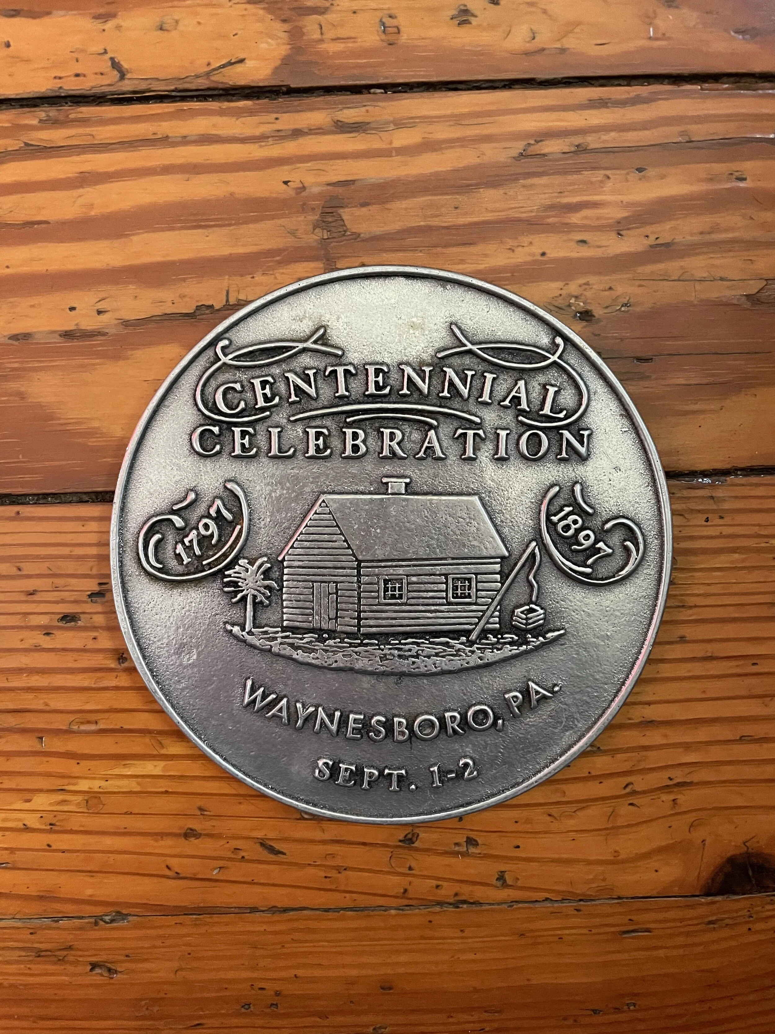 Vintage Centennial Celebration Commemorative Mini Plaque: Waynesboro, PA 1797-1897