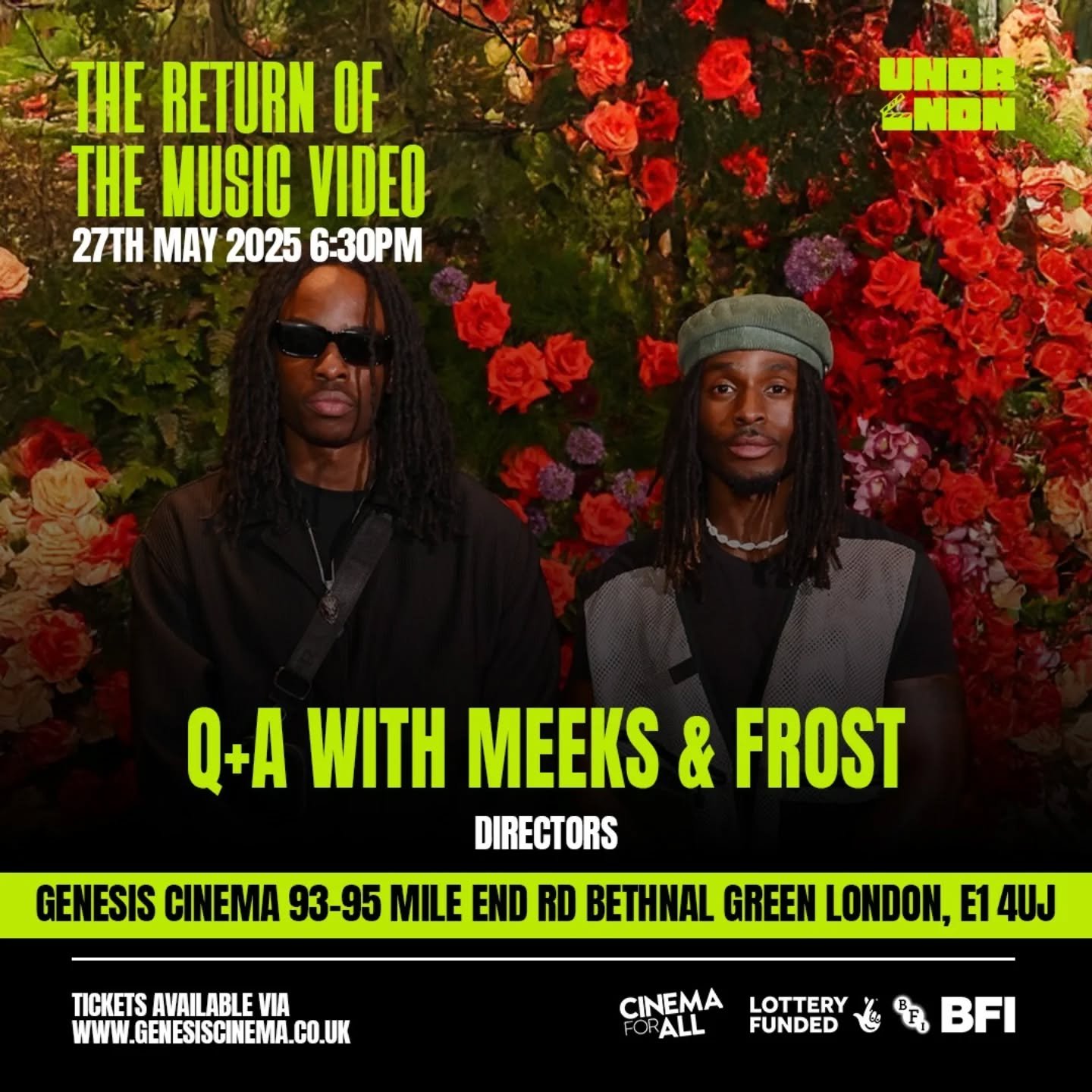Q&amp;A ANNOUNCEMENT: This screening is celebrating the future of music video filmmaking and we are very honoured directing duo @meeksandfrost (@joshuameeksrayvon + @chironfrost) will be sharing their journey with the audience.

@meeksandfrost art sp