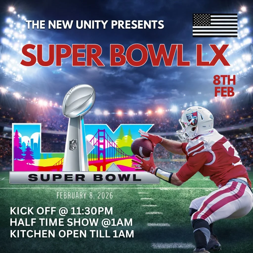 🏈SUPER BOWL 60🏈

One of the greatest nights in sports is back!!!
The Super Bowl returns to New Unity! 

15 TVs around the whole pub!
1 huge projector screen!
All showing the Super Bowl live and loud! 
Live from Sky Sports NFL

Drink deals from 10pm