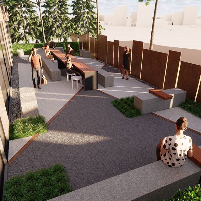 We're excited to take this project from renderings to reality.  The scope includes acid-etched colored concrete, custom granite seating, custom steel table and corten steel privacy wall. 
#designbuild #landscapearchitecture #granite #corten #repositi