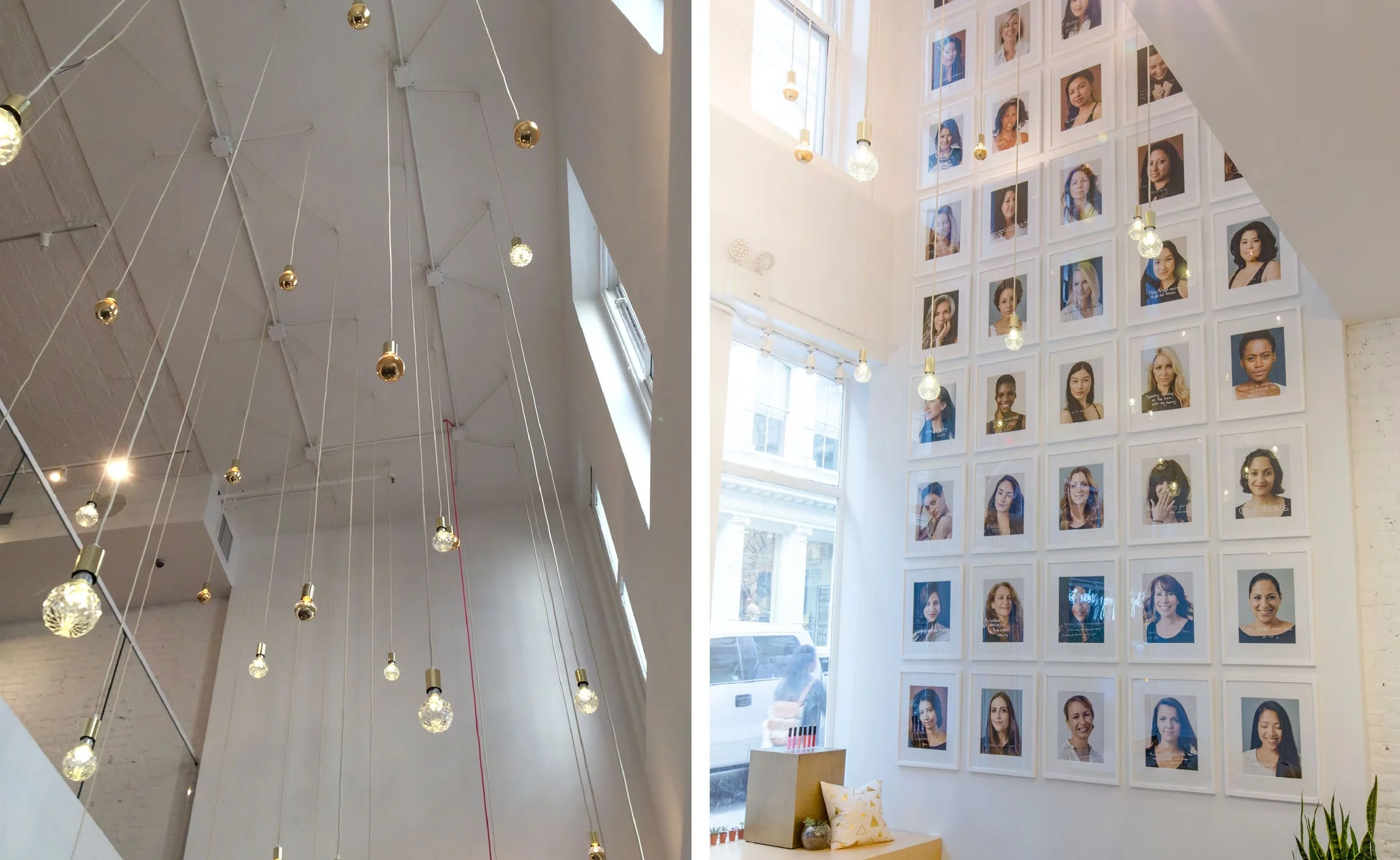 entry lighting detail and portrait wall