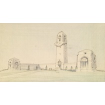 RIBA31239 Design for the Australian National War Memorial, Villers-Bretonneux Military Cemetery: sketched perspective as executed
