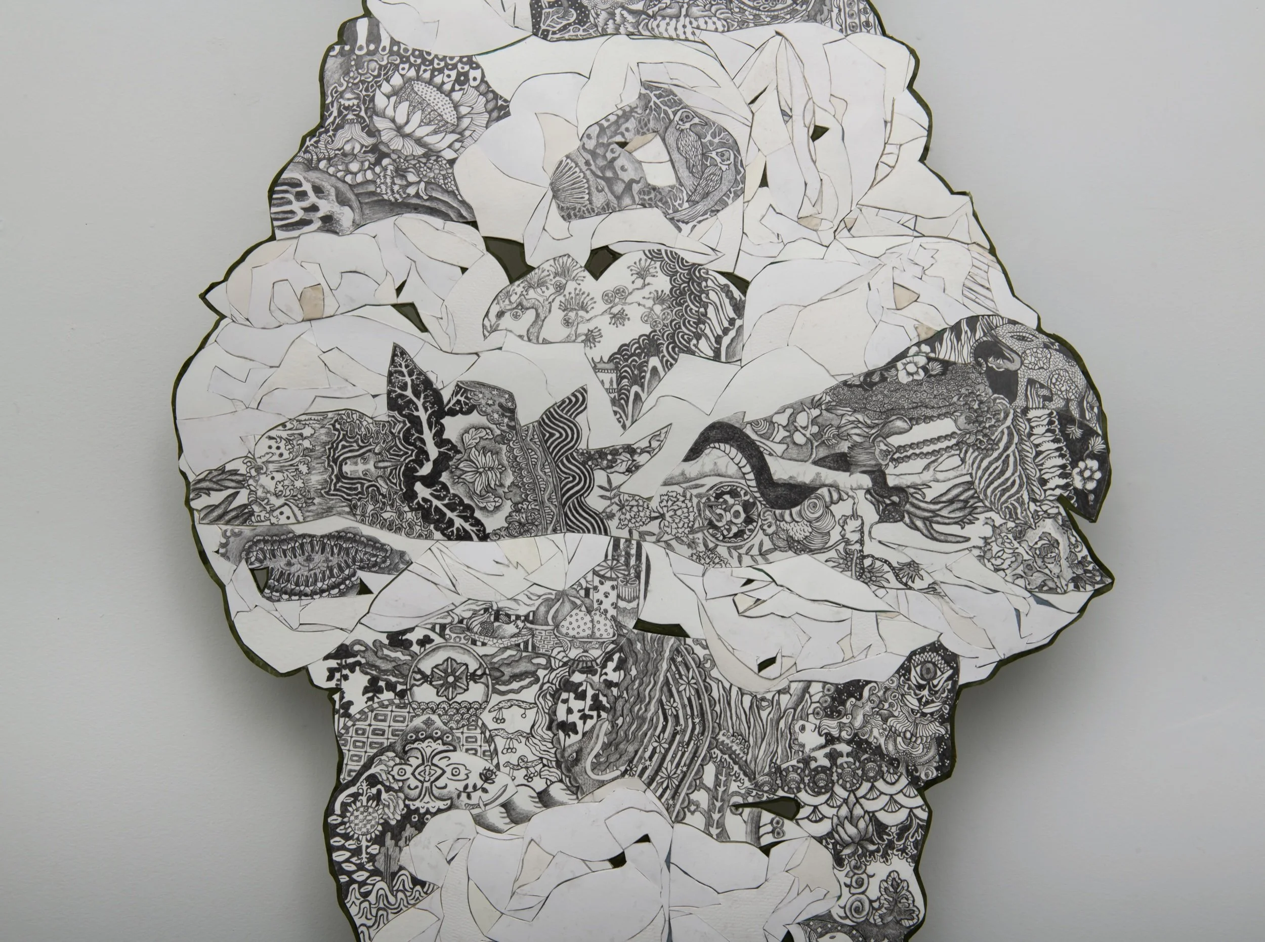 First Encounter, pencil, paper, hanji, 88 x 17 inches, 2025 (detail)