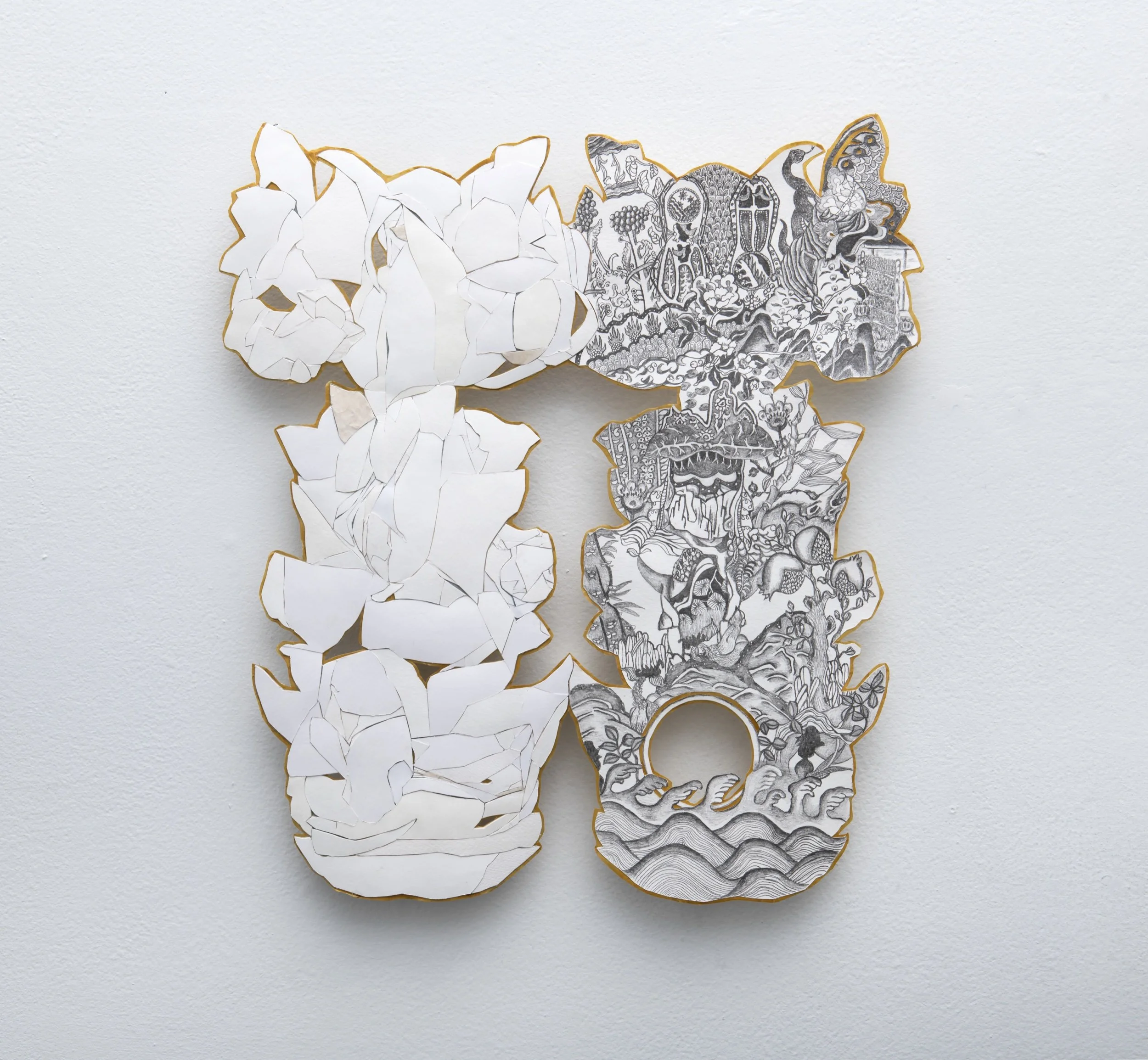 Votive Crown, pencil, paper, hanji, 17 x 16 inches, 2025