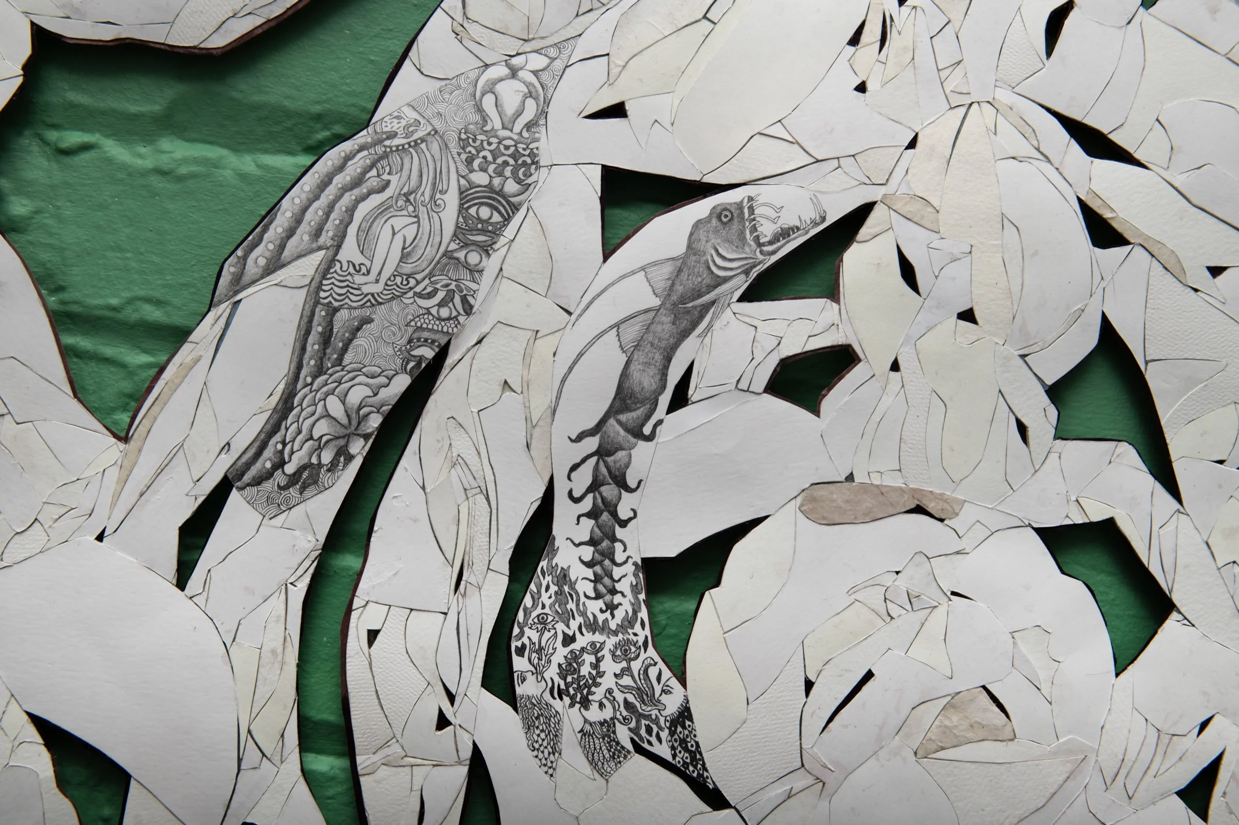 Mourning Routes, pencil, paper, hanji, 82 x 55 inches, 2025 (detail)