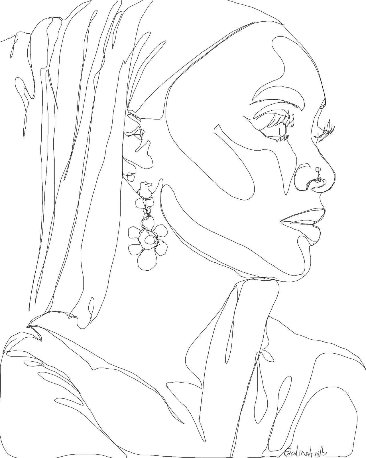My line art - Woman and scarf.PNG
