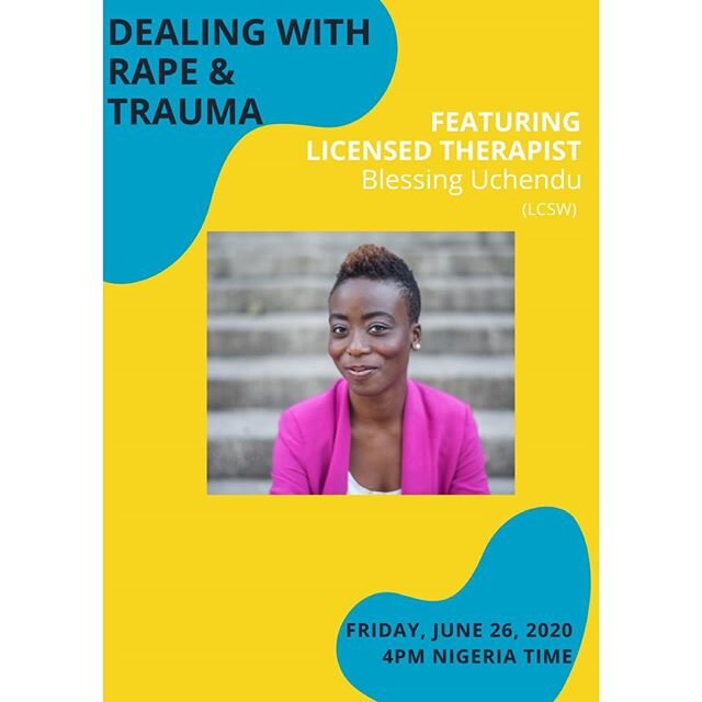 Our #wcw this week is fellow Nigerian and licensed therapist, Blessing Uchendu. 
She&rsquo;ll be joining us this FRIDAY (the 26th) as we dig deeper into ways we can deal with rape and trauma.

To join us in conversation:
✨Sign-up link in bio. ✨

#men