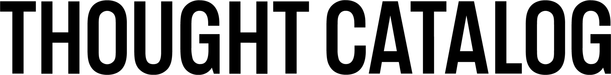 Black all caps sans serif typeface logo for Thought Catalog