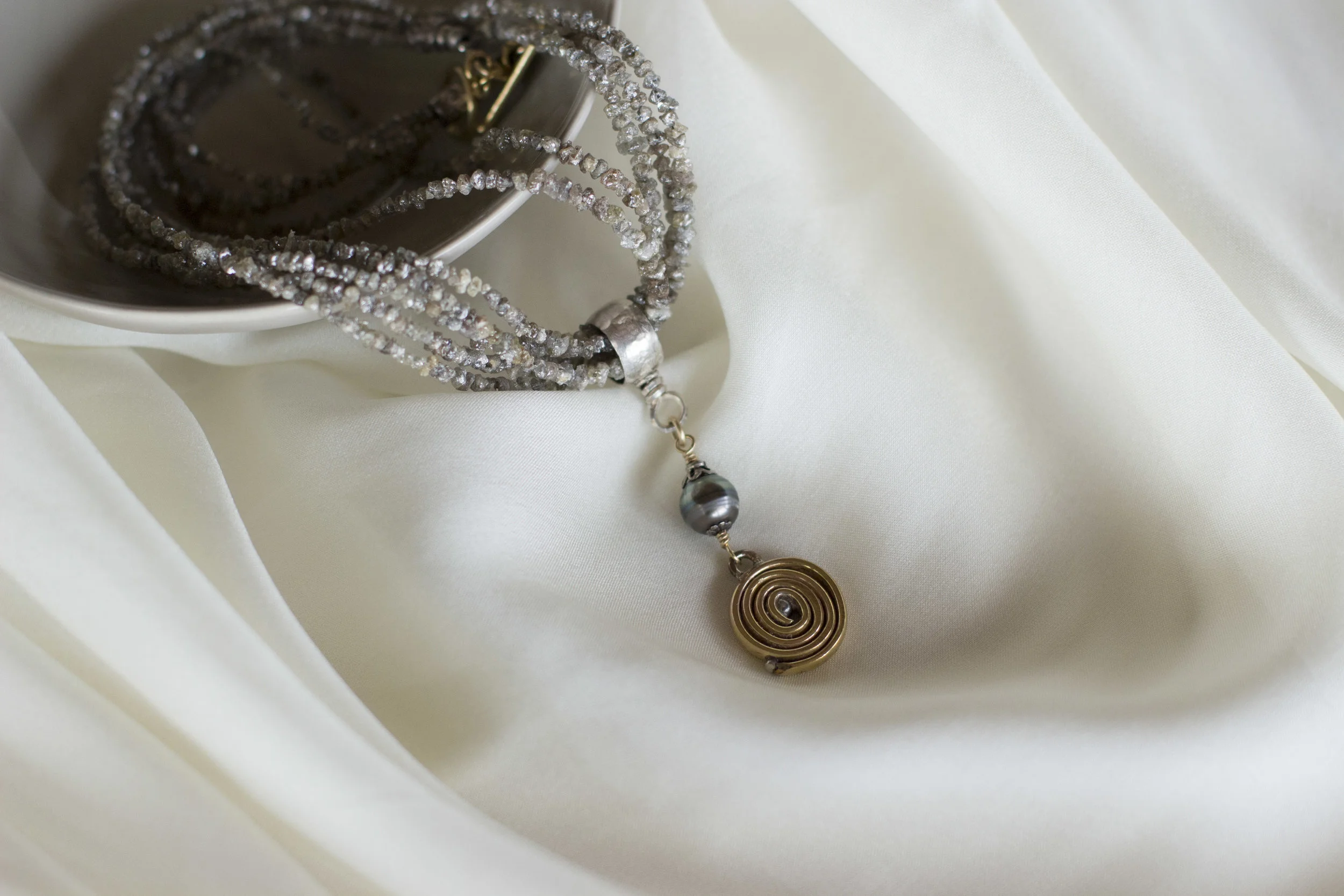 Five Strand Raw Diamond Pendant Necklace