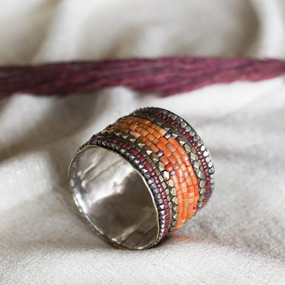 Coral Beaded Bangle