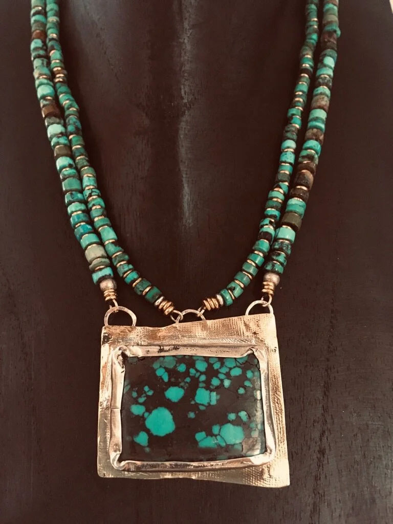 Turquoise pendant with matrix, rectangle 