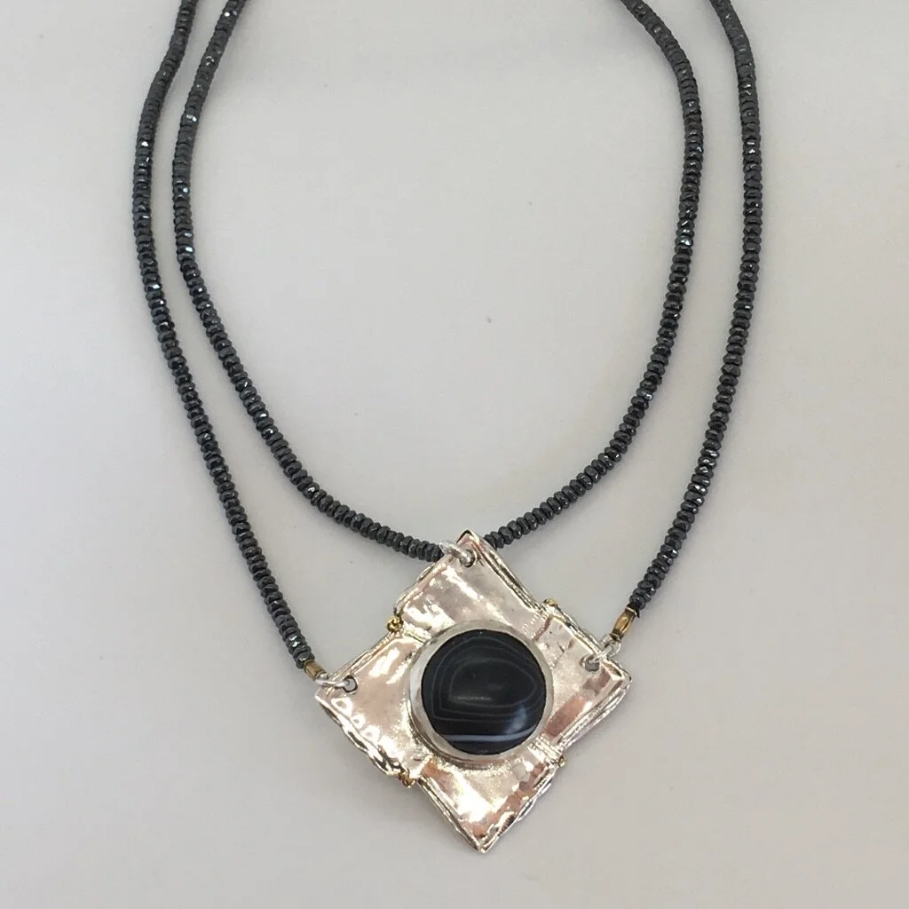 Ancient Banded Agate Eye Bead Necklace (front and back)