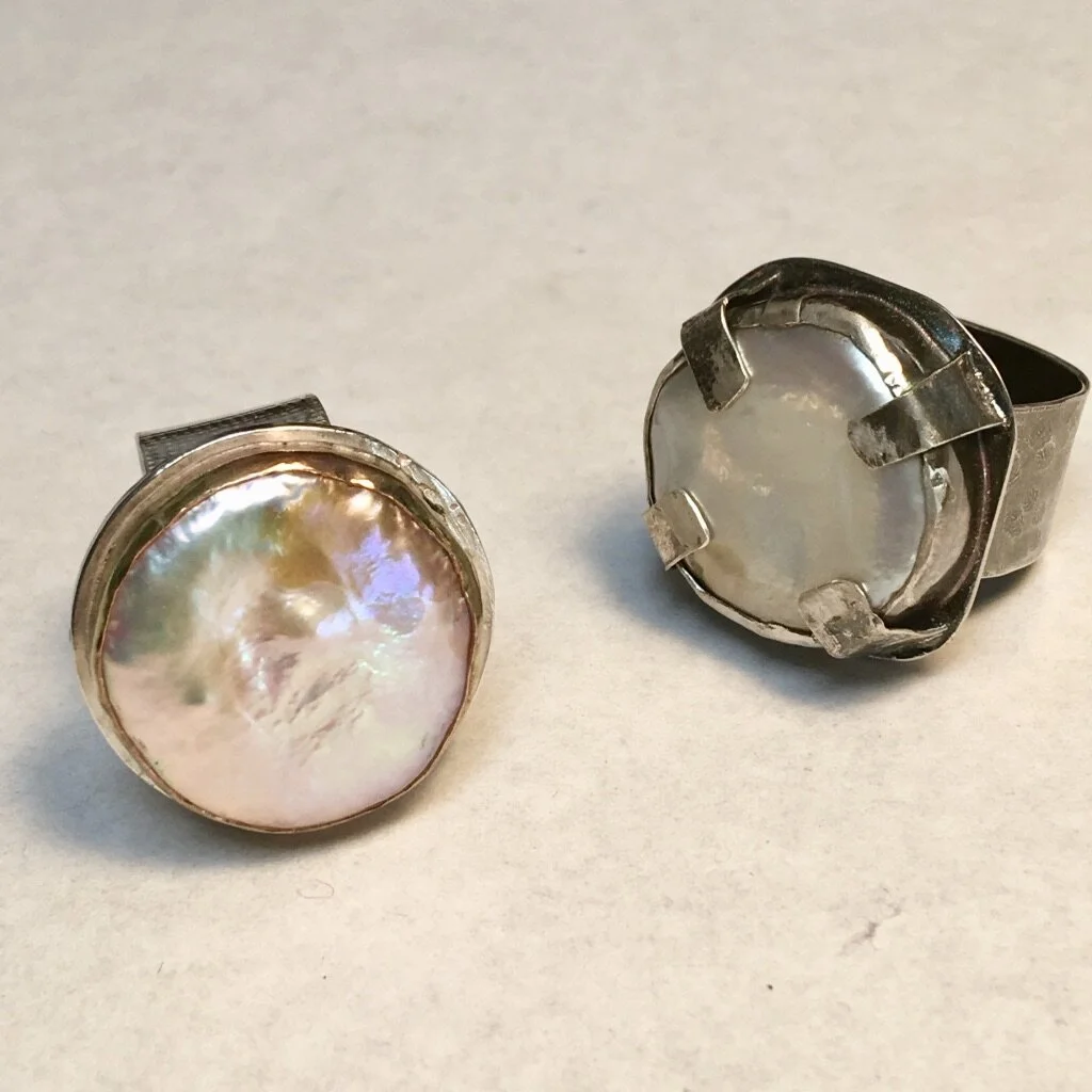 Natural Freshwater "coin" Pearl rings