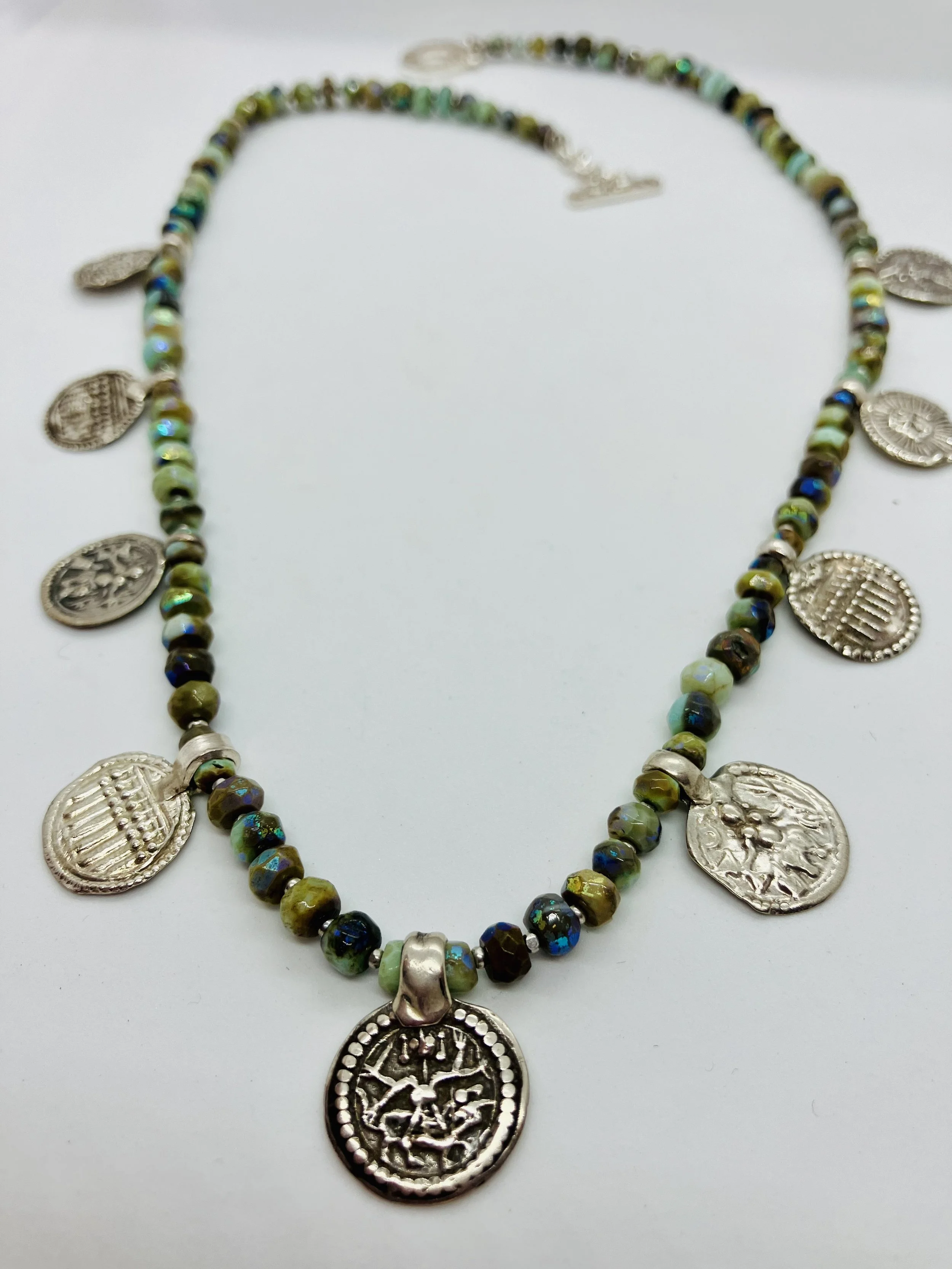 Australian Opal beads with antique Hindu charms