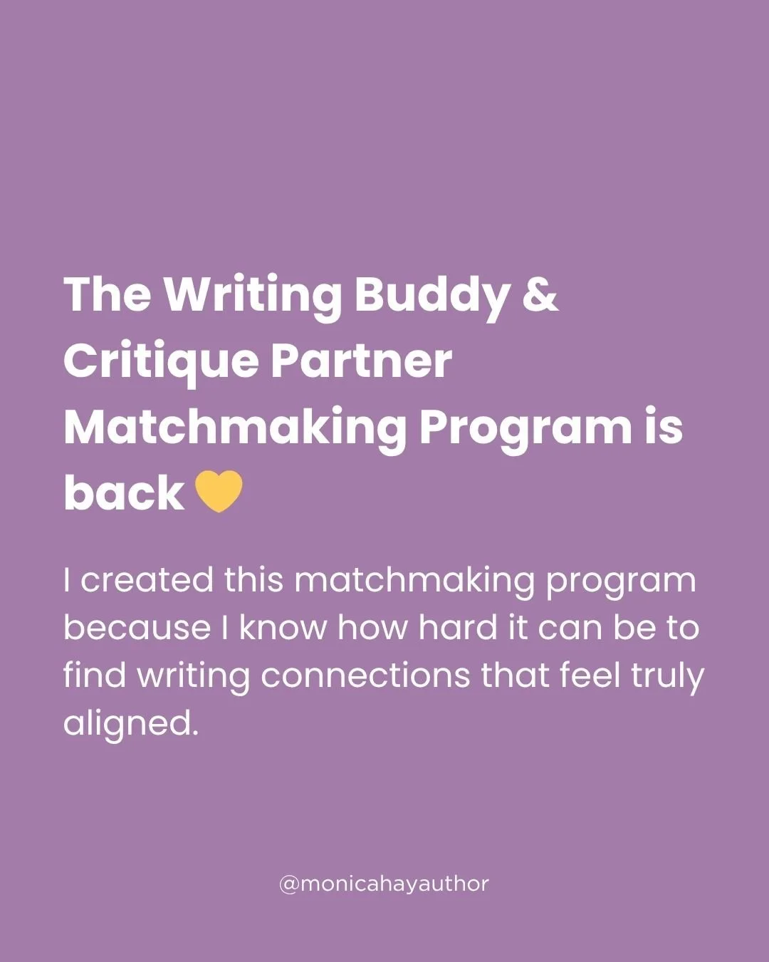 The matchmaking program I did in June was such a success that I'm doing it again. 

Swipe for details! 

#amwriting #writingcommunity #findmywritingcommunity