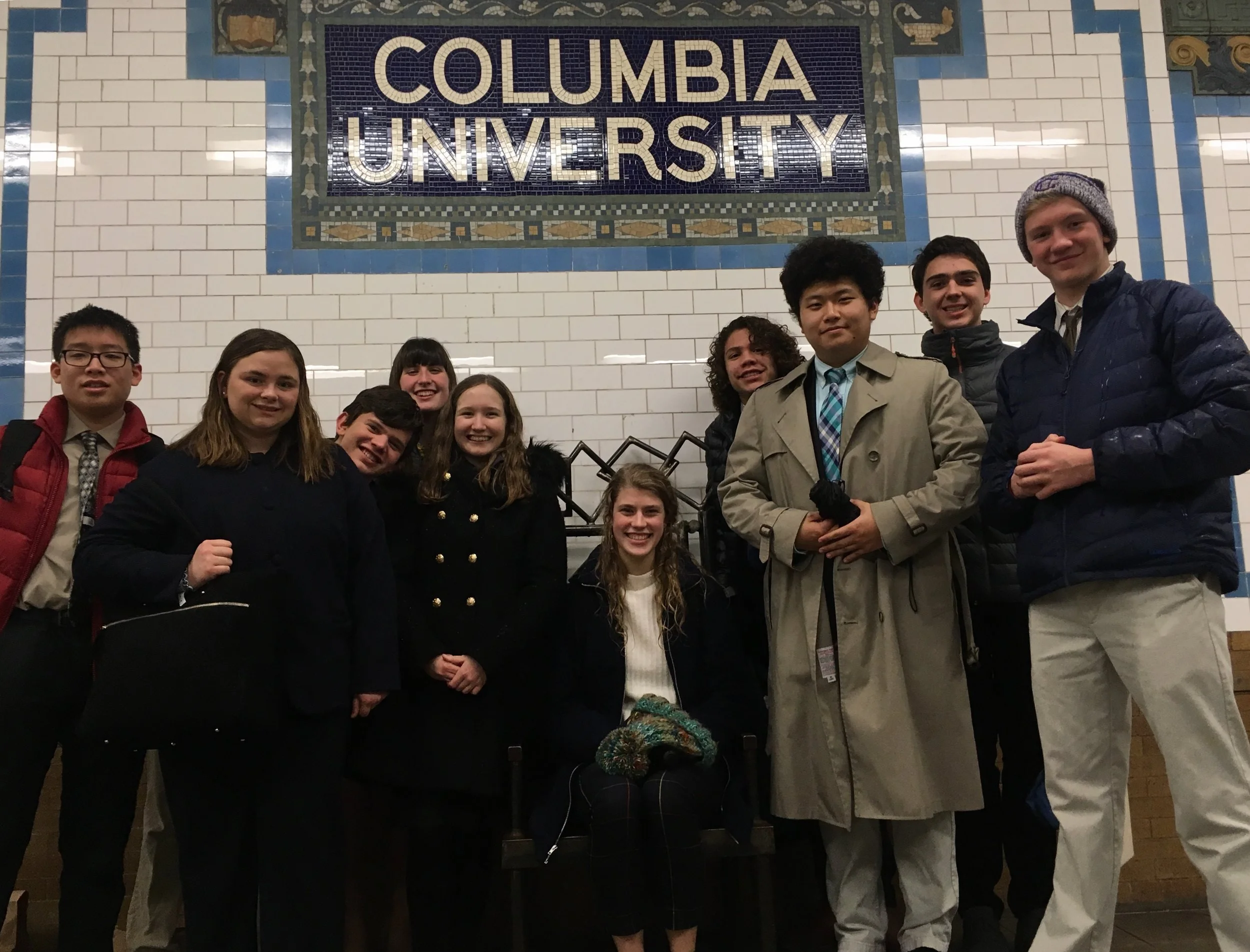 Model UN delegates wait for the train at the Columbia University subway stop. In addition to honing their debate skills, they learned to navigate the NYC public transportation system.