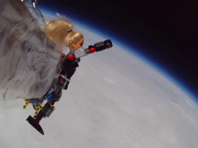 StratoBarbie took a ride 100,000 feet up, courtesy of the weather balloon.