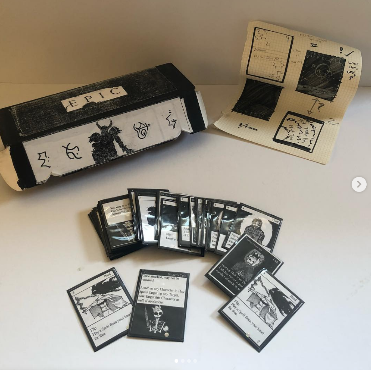 Here’s one of the original prototypes for EPIOCH, a game that I’ll be releasing once the Spell Saga dust settles (I started designing it in 1996…it can wait). There were two of these boxes, one of them was sent to my pal and yours, Joey K in Missouri. And the other was sent to Dragonsoul101 in Illinois.