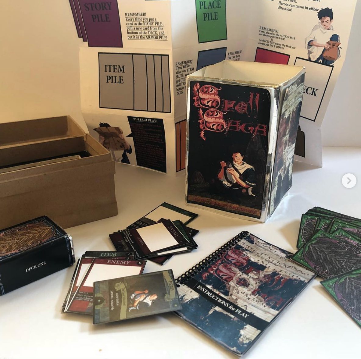 Spell Saga 4.0—the infamous GenCon version. Most of this was sent to SoloStoryGamer (AKA Kierkegaard555, AKA Derek D.) but Deck 3 ~ The Caves (the ONLY working version of Deck 3 ~ the caves) went to Thelonicon in Montana.