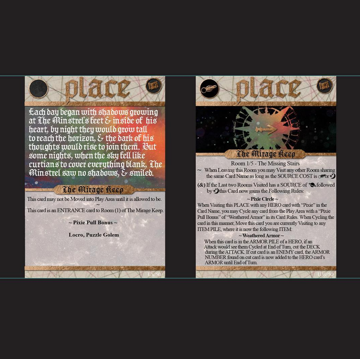 2017 Deck 1.5 The Under Sky screenshot of PLACE & “keep” card graphics (including typo)