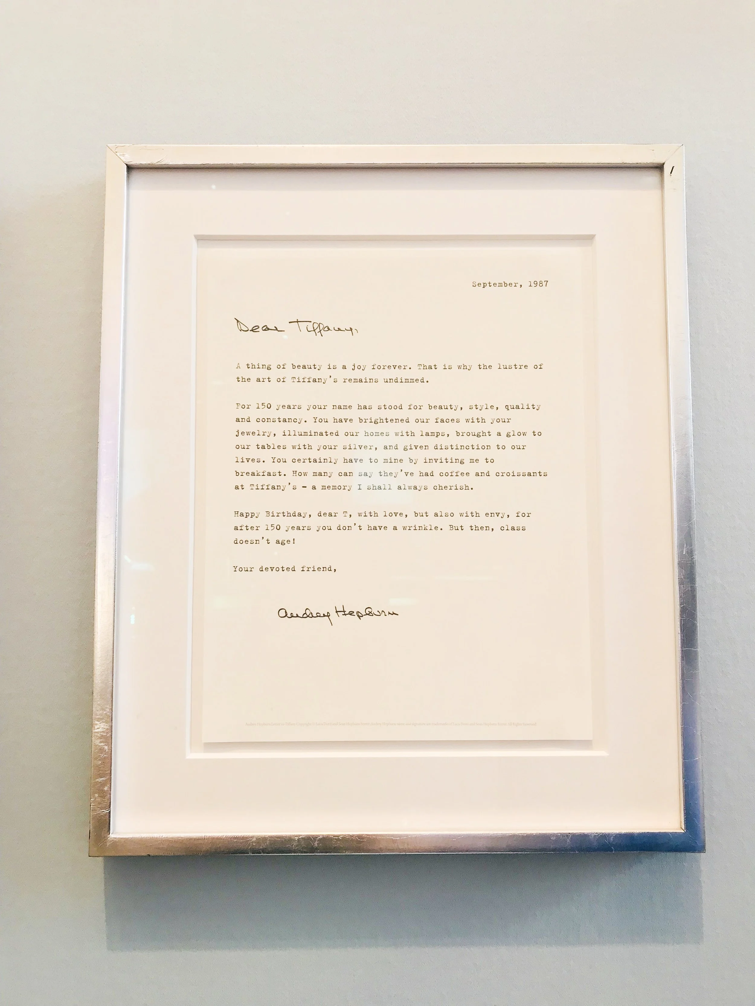 audrey’s letter to tiffany, dated 1987