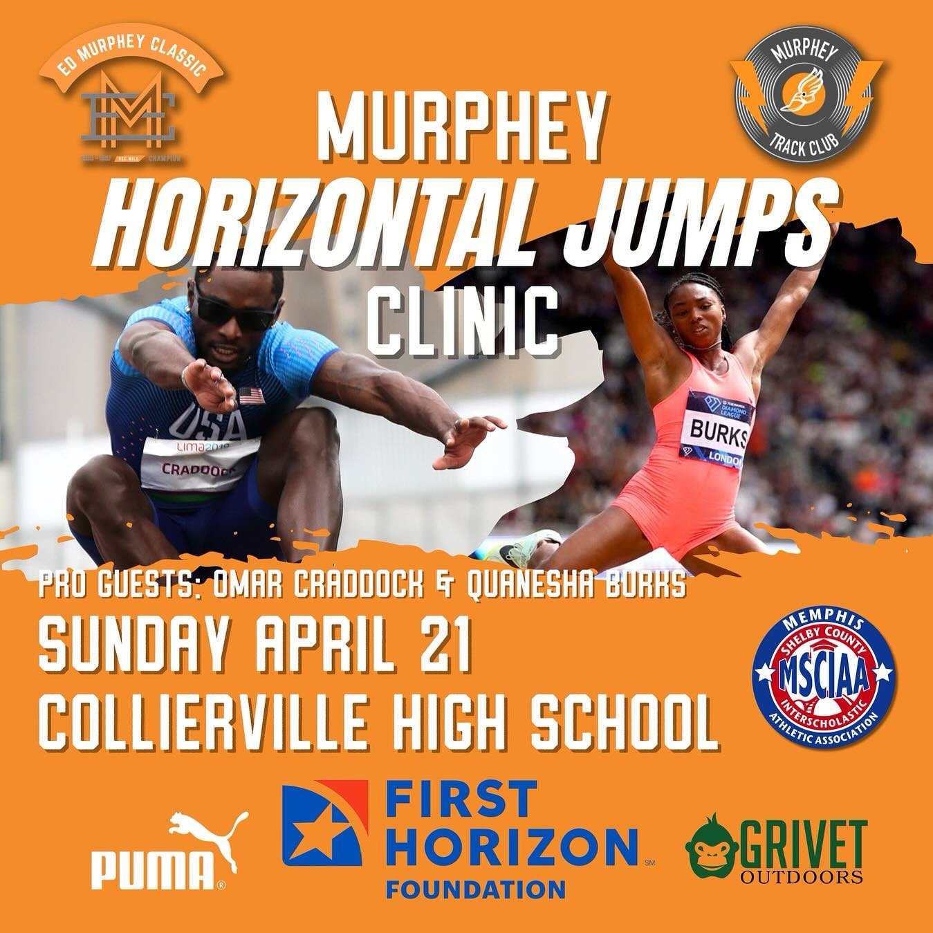 We can&rsquo;t wait to host our second FREE track and field clinic of 2024! This time we focus on horizontal jumps: long and triple jump!

Sign up your athletes or kids for yoga FREE clinic on Sunday April 21st at Collierville High School!

We&rsquo;