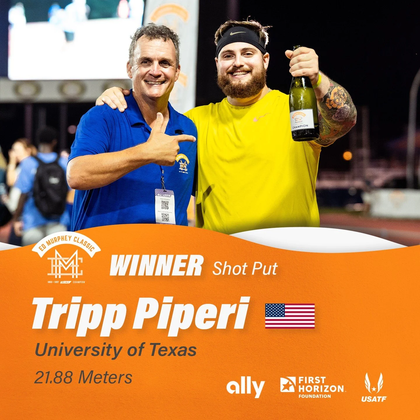 Tripp Piperi nuked a massive 21.88m to win the men&rsquo;s shot put! #EdMurpheyClassic @piptriperi44