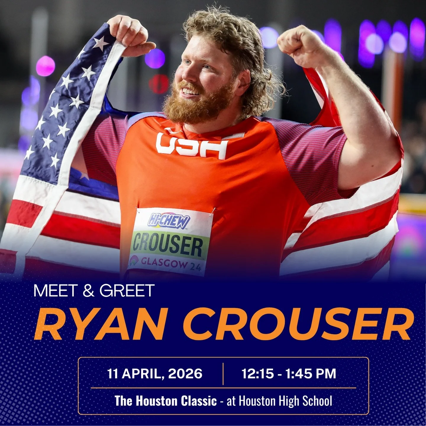 Hey Memphis! 😃Got any weekend plans? Swing by the Houston Track and Field Classic and hang out with Ryan Crouser! Grab a chat with the champ, snap a selfie, and score an autograph! It&rsquo;s happening tomorrow&mdash;don&rsquo;t miss out! 

#meetach