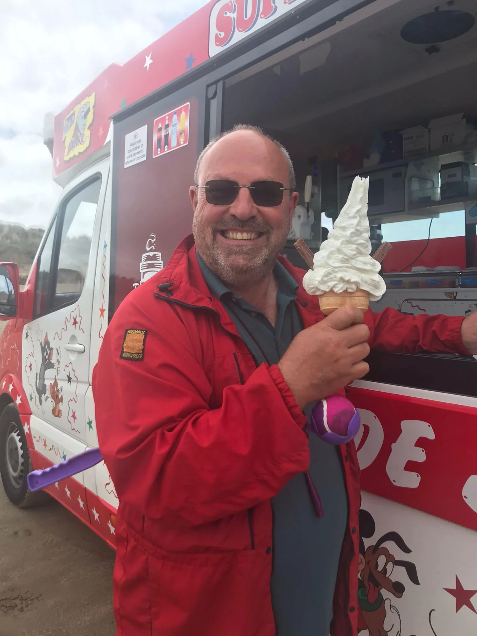 Borth Beach - no such thing as a small ice-cream.🤣
