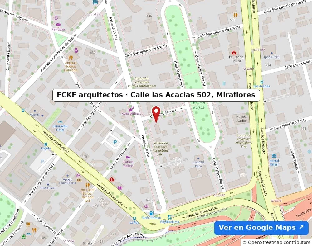 Mapa de ubicación de ECKE Arquitectos, Calle las Acacias 502, Miraflores, Lima