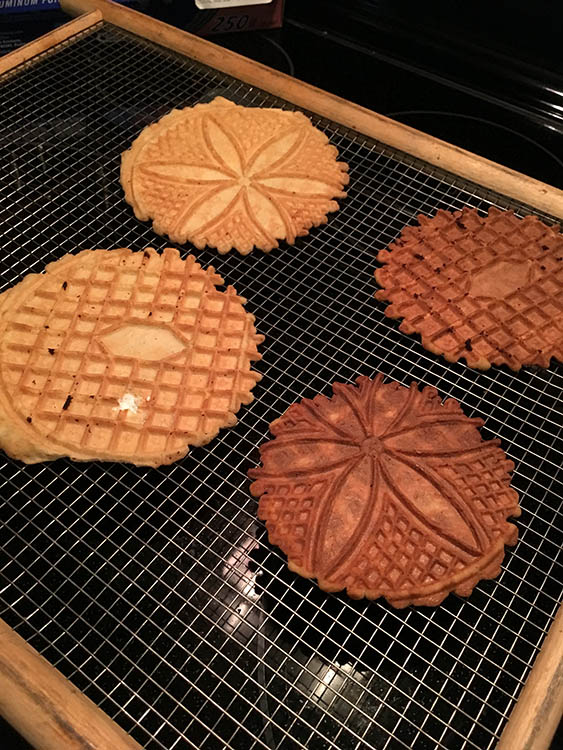 I ended up with about a dozen pizzelles. They were great straight up but even better with vanilla, chocolate, eggnog or peppermint ice cream! 