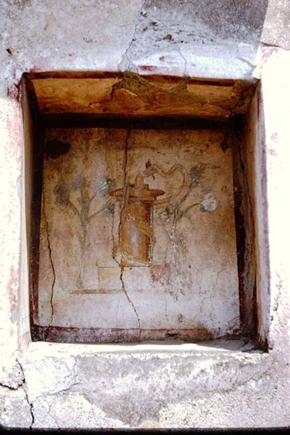 Niche with painted altar with plants and serpent