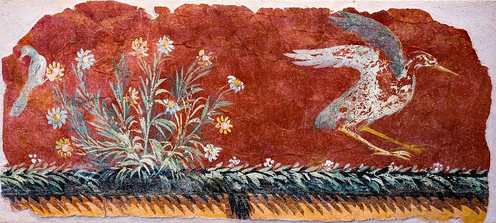 Wall painting - floral ornament with plant and aquatic bird - Vesuvius region