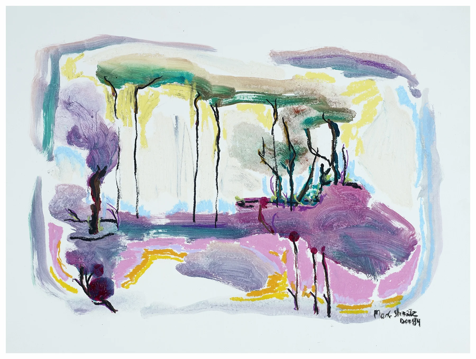 Marshland At Dusk 1984 20x26 Mixed Medium
