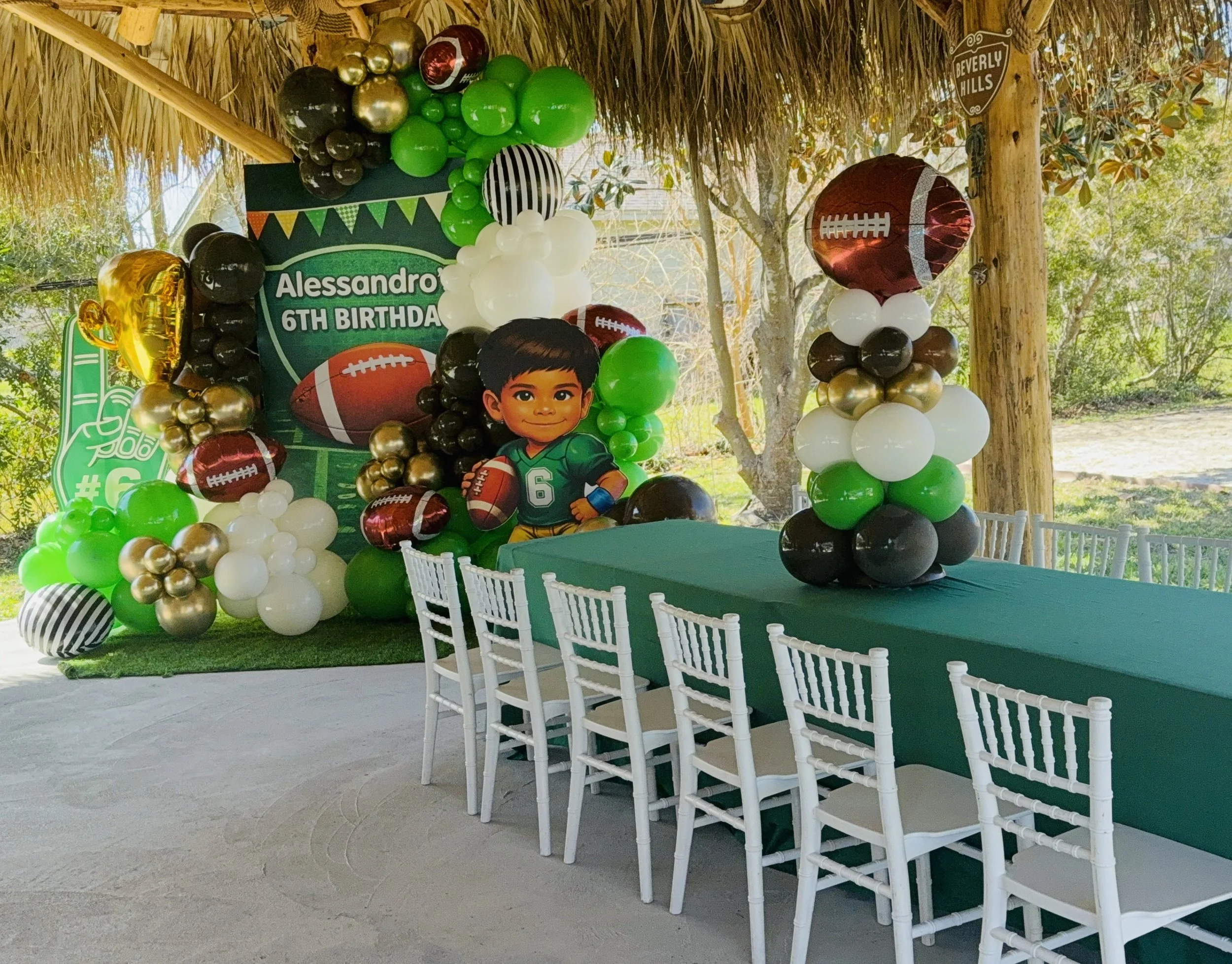 football sports birthday party kids table and chair rentals with balloons  for Houston childrens party