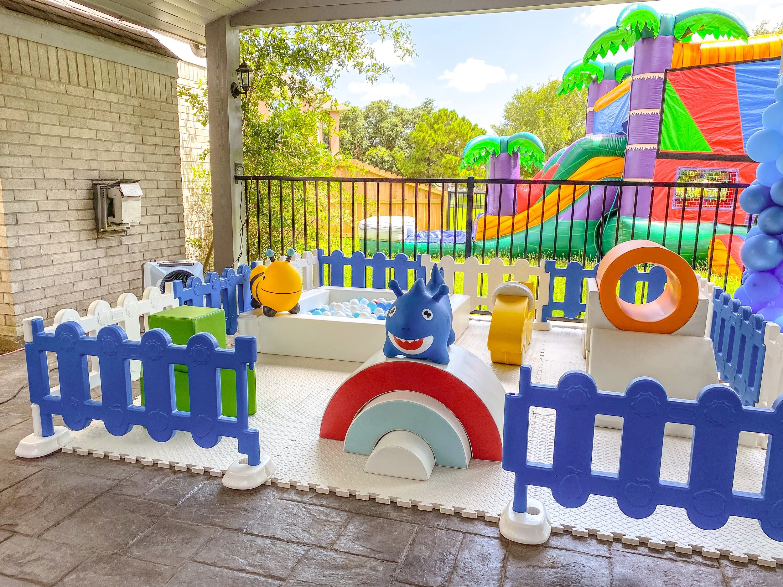 Colorful toddler party soft play zone rental entertainment for a home party in Houston