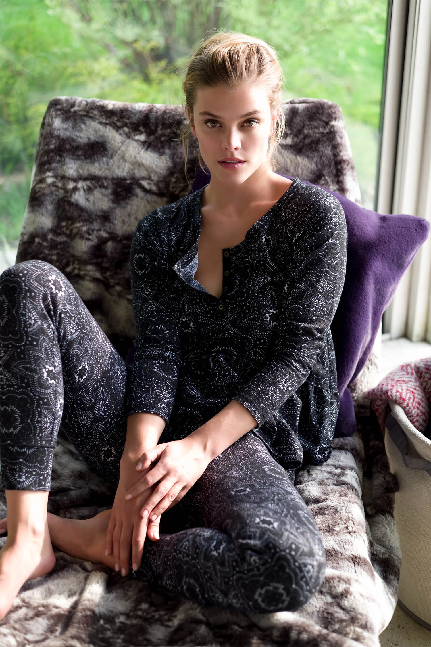 Nina Agdal Lounging in pajamas for Kensie photographed by Melis + Dainon