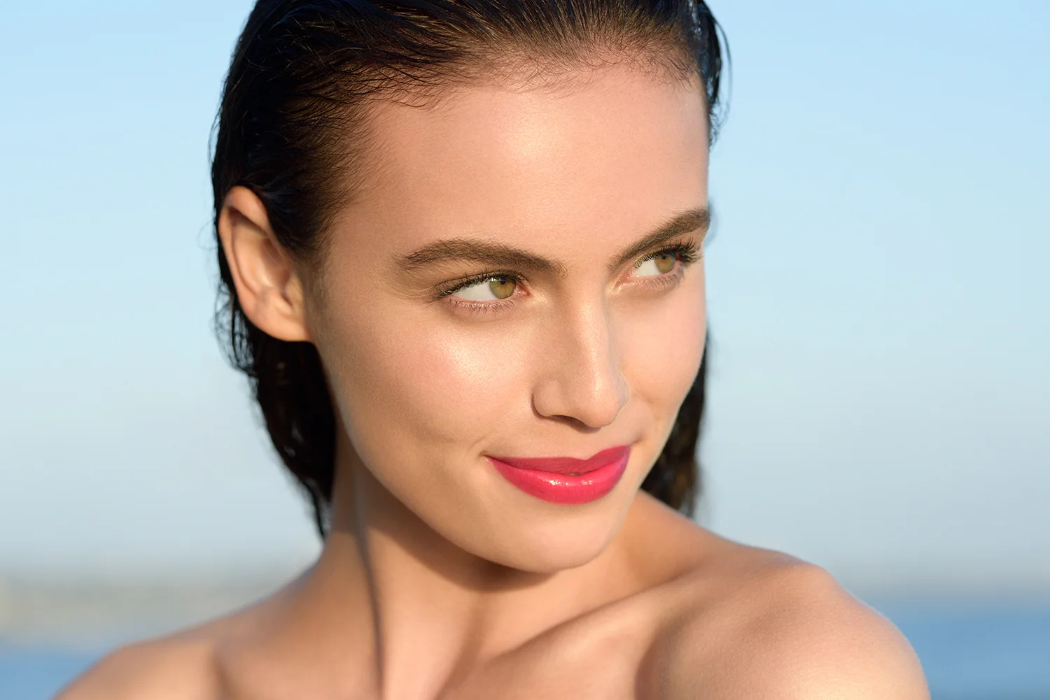 Sera Mann in bright pink lips for Laugh Kiss Care beauty campaign