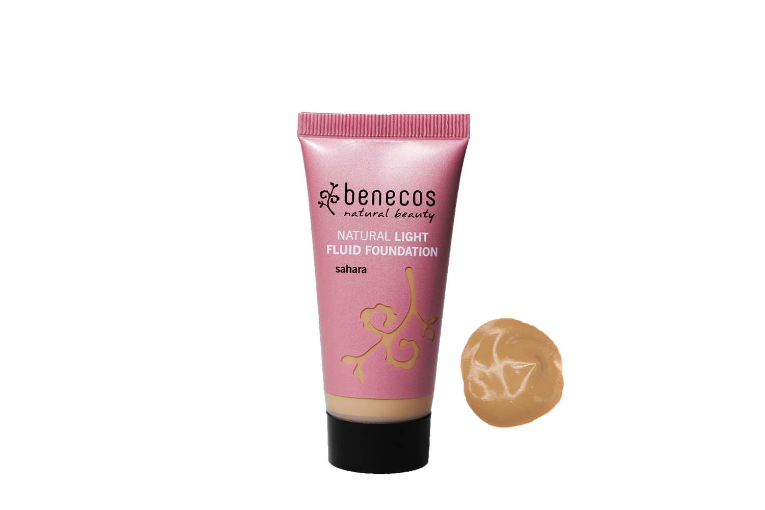 Benecos Natural Light Fluid Foundation sahara with swatch.png