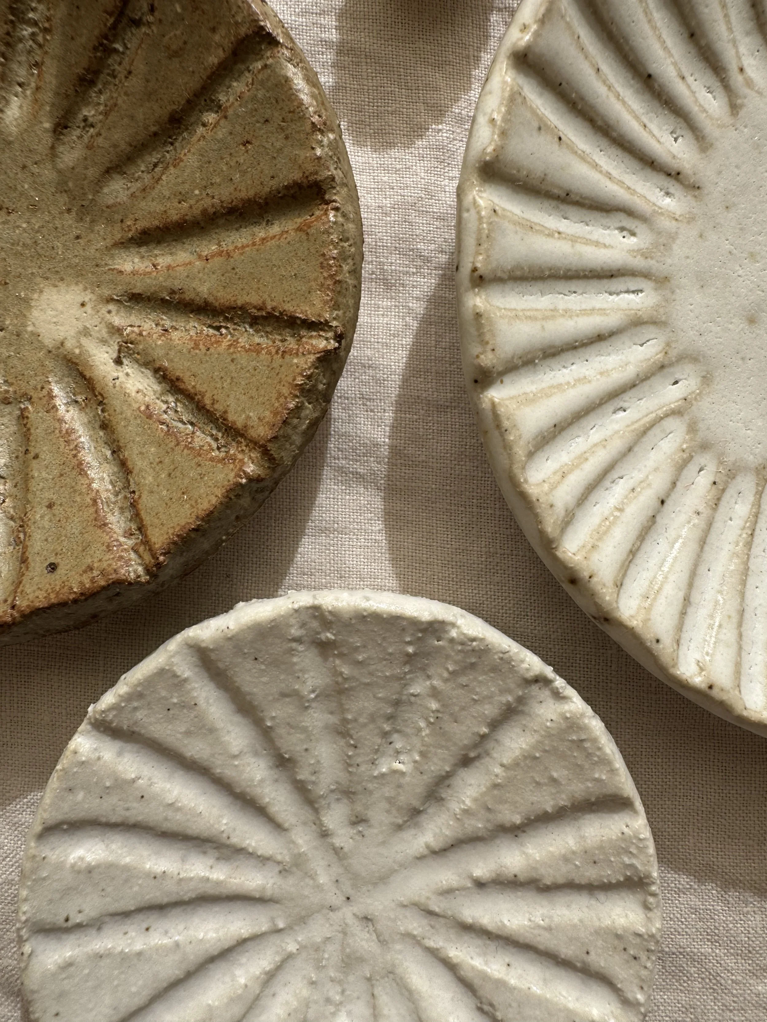 Set of Three Lovely Small Carved Handmade Stoneware Dishes by Splendid Wren Ceramics - Condiment Dishes, Salt Dishes, Jewellery Dishes #001