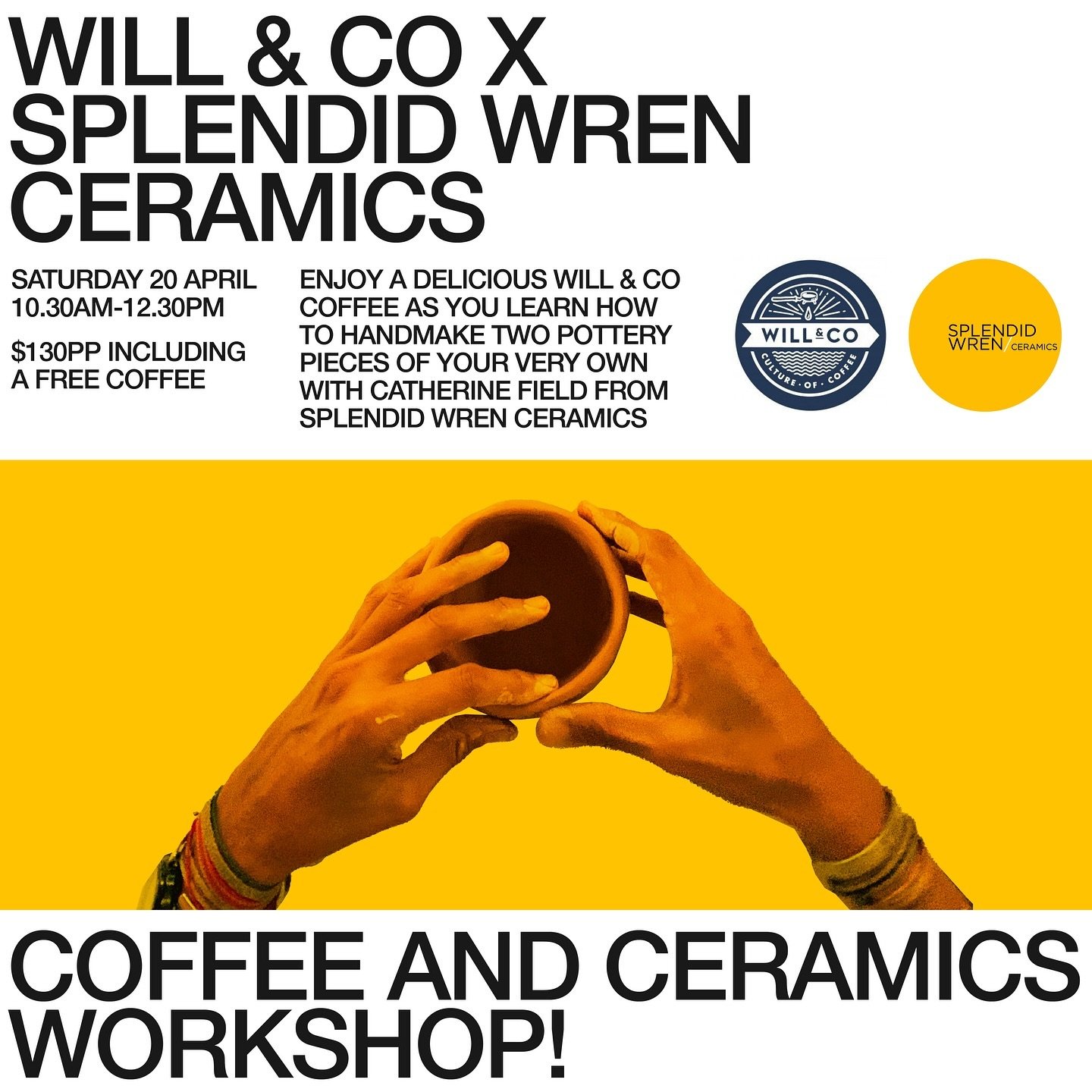 Join us at the beautiful Will &amp; Co HQ in Bondi for this two hour Introduction to Handbuilding Ceramics workshop! Make your own coffee cups to enjoy every day.

Saturday 20 April, 2024. 10.30am-12.30pm

This workshop will give you an introduction 