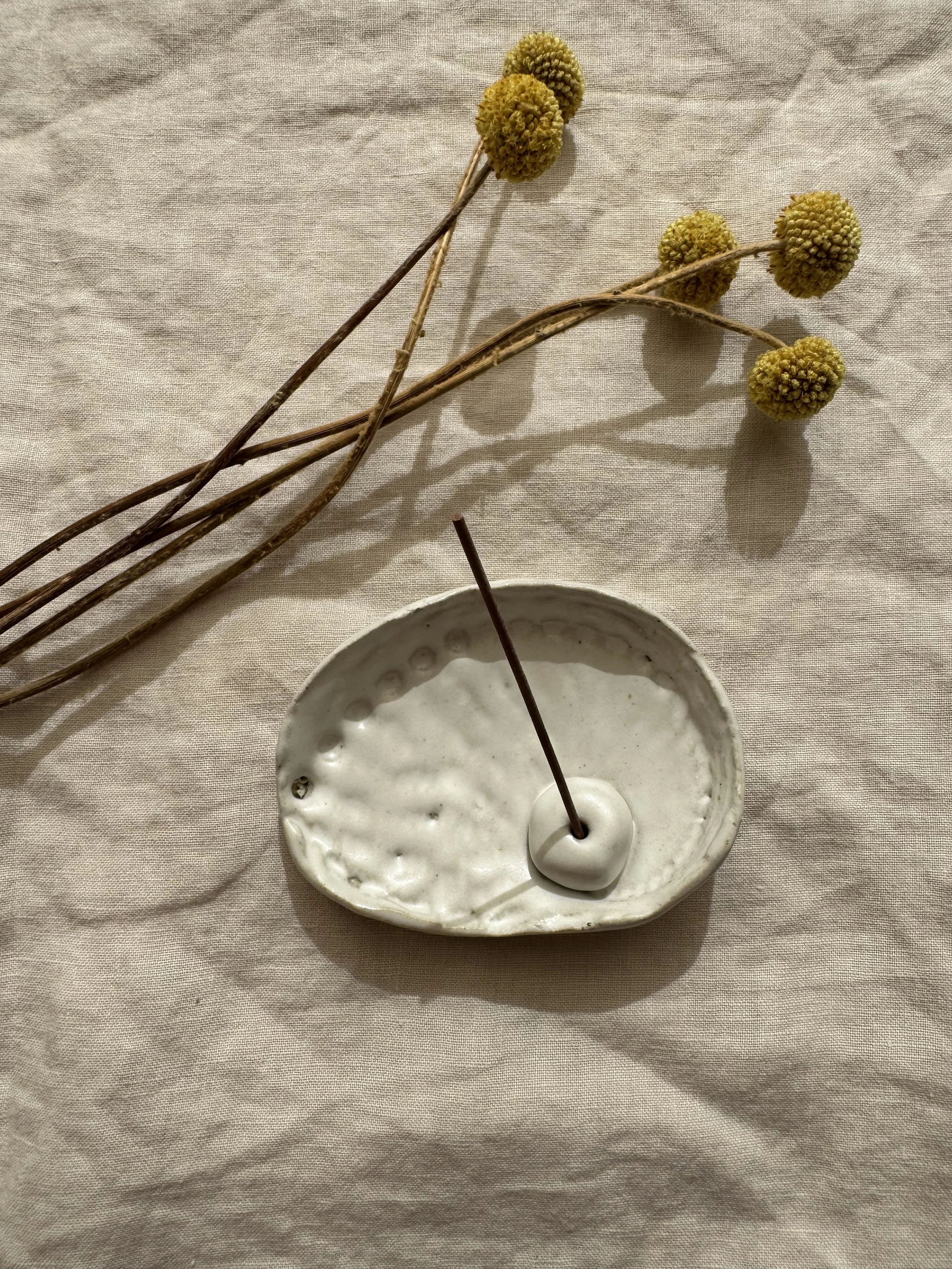 Handmade Stoneware Abalone Shell Incense Holder - White